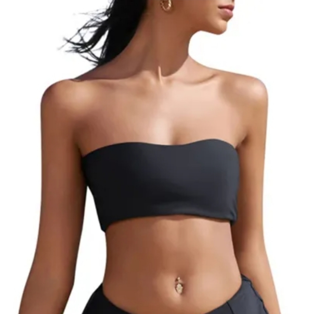 Zaful Bandeau Swimsuit Top Women Size 8 Black Strapless Padded Pullover Stretch